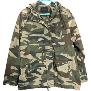 Unisex Camo Hooded Military Jacket Green XL Mid-Length Casual Utility